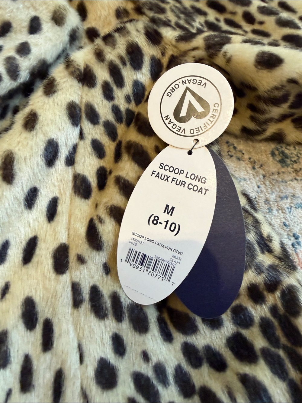 Leopard Print Faux Fur Pea Coat - Beige/Black - Picture 6 of 8